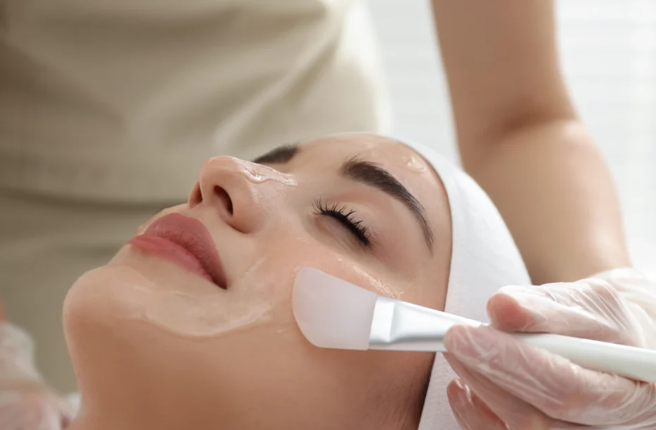 Medical-grade chemical peel being applied to the face